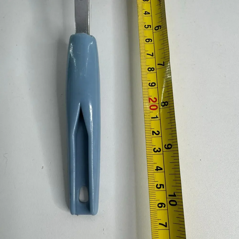 Vintage Metal Spatula Blue Handle Thin Edge Slotted Wheat Pattern Farmhouse